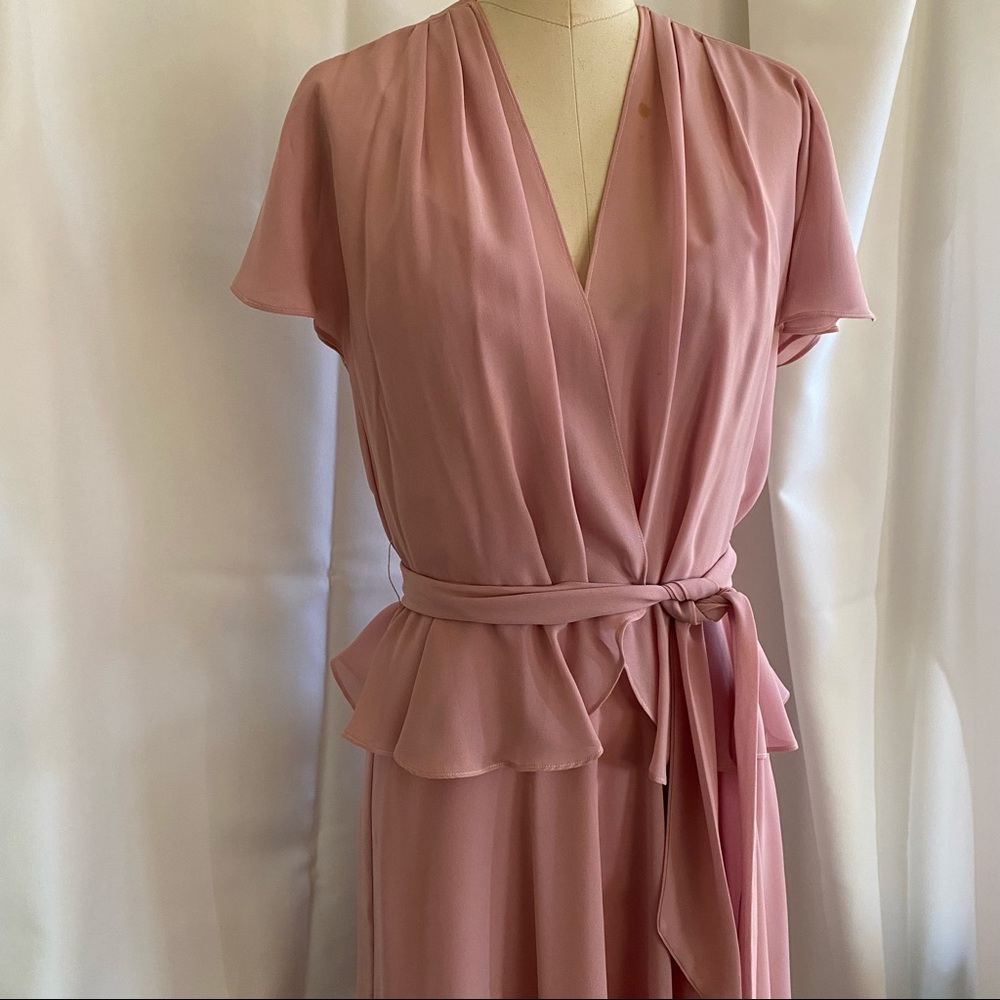 Vintage 70s Oggee by Rizkallah Mauve Pink Wrap Midi Dress & Jacket Set